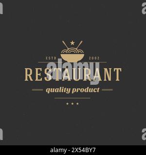 Ristorante Shop Design elemento in stile vintage per logo, etichetta, distintivo e altro design. Spaghetti retro illustrazione vettoriale. Illustrazione Vettoriale