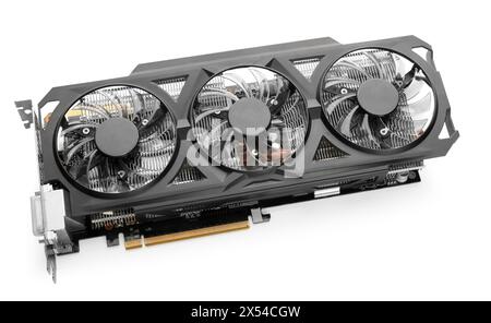 Una scheda grafica per computer isolata su bianco Foto Stock