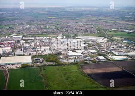 Vista aerea della zona industriale di Kirkby, Liverpool, Inghilterra nord-occidentale, Regno Unito Foto Stock