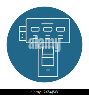 Il check-in in hotel è una linea nera. Macchina self-service. Pittogramma per pagina web, app mobile, promo. Illustrazione Vettoriale