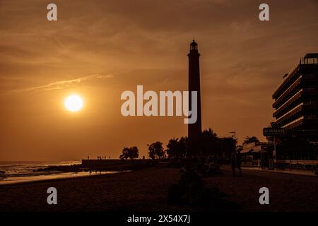 Faro di Maspalomas al tramonto, Gran Canaria Foto Stock