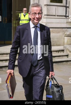 Londra, Regno Unito. 7 maggio 2024. Michael Gove, deputato, Segretario di Stato per il livellamento, gli alloggi e le comunità e Ministro delle relazioni intergovernative. I ministri partecipano alla riunione settimanale del gabinetto di governo al 10 di Downing Street a Westminster, Londra, Inghilterra. Crediti: Imageplotter/Alamy Live News Foto Stock