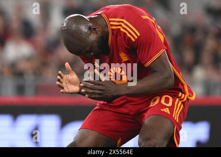 Romelu Lukaku dell'AS Roma reagisce durante la partita di serie A tra AS Roma e Juventus FC allo stadio Olimpico di Roma, 5 maggio 2024. Foto Stock