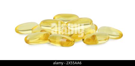 Capsule vitaminiche isolate su bianco. Supplemento di salute Foto Stock
