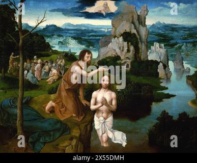 Dettagli indefiniti sul Battesimo di Cristo, olio su quercia, 59,5 x 77 cm, Kunsthistorisches Museum, Vienna Joachim Patinir Foto Stock