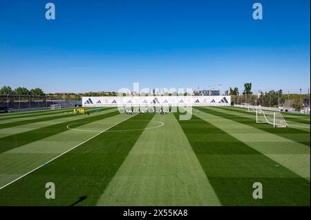 Valdebebas, Madrid, Spagna. 7 maggio 2024. MADRID, SPAGNA - 7 MAGGIO: Una visione generale del campo durante la sessione di allenamento e la conferenza stampa del Real Madrid in vista della semifinale di UEFA Champions League contro il Bayern Munchen al Ciudad Real Madrid il 7 maggio 2024 a Valdebebas, Spagna. (Credit Image: © Alberto Gardin/ZUMA Press Wire) SOLO PER USO EDITORIALE! Non per USO commerciale! Foto Stock