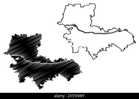 Distretto di Tulln an der Donau (Repubblica d'Austria o Österreich, bassa Austria o stato di Niederösterreich) illustrazione vettoriale della mappa, schizzo di scrittura Bezi Illustrazione Vettoriale