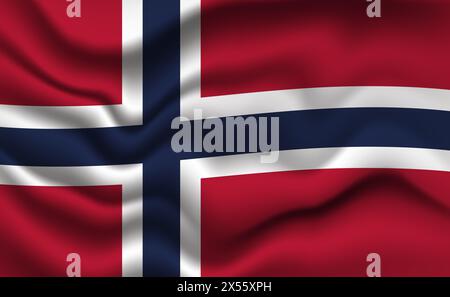 Illustrazione 3D con bandiera norvegese. La bandiera nazionale della Norvegia. Foto Stock