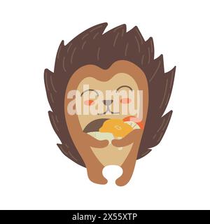 Piccolo riccio carino con funghi. Benvenuto in autunno. Personaggio cartoni animati per magliette per bambini, decorazione vivaio, biglietto d'auguri, interi casalinghi Illustrazione Vettoriale
