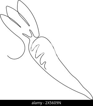 Carota in stile disegno a linee continue. Una carota e lascia uno schizzo lineare nero minimalista isolato su sfondo bianco. Illustrazione vettoriale Illustrazione Vettoriale