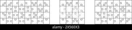 set di modelli di gioco puzzle 16 ,24 e 32 pezzi. Collezione di texture per foto da puzzle. Illustrazione vettoriale piatta isolata su sfondo bianco. Illustrazione Vettoriale