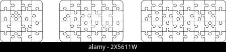 set di modelli di gioco puzzle 16 ,24 e 32 pezzi. Collezione di texture per foto da puzzle. Illustrazione vettoriale piatta isolata su sfondo bianco. Illustrazione Vettoriale