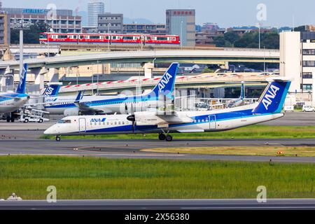 ANA Wings Dash 8 Q400 Flugzeug Flughafen Itami a Osaka, Giappone Osaka, Giappone - 1. Ottobre 2023: Ein Dash 8 Q400 Flugzeug der ANA Wings mit dem Kennzeichen JA842A auf dem Flughafen Itami Airport ITM di Osaka, Giappone. *** ANA Wings Dash 8 Q400 Aircraft Itami Airport in Osaka, Giappone Osaka, Giappone 1 ottobre 2023 un ANA Wings Dash 8 Q400 con registrazione JA842A presso Itami Airport ITM di Osaka, Giappone Foto Stock