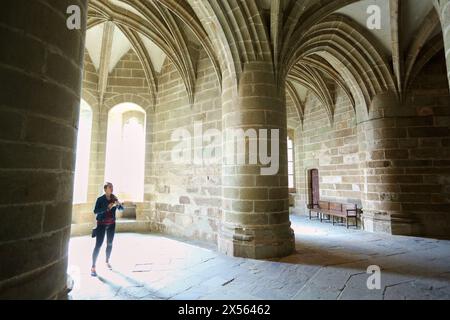 Mont Saint Michel, St Michael's Mount, Manche reparto, regione Basse-Normandie, Normandia, Francia. Foto Stock