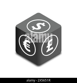 Cubo dei simboli dei soldi. Design isometrico. Illustrazione vettoriale piatta Illustrazione Vettoriale