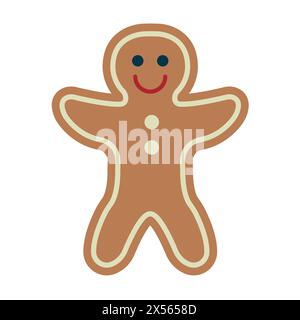 Saluto il personaggio di Gingerbread Man con bottoni, decorazione a glassa. Divertente biscotto di Natale. Biscotti tradizionali allo zenzero di Natale. Illustrazione vettoriale Illustrazione Vettoriale