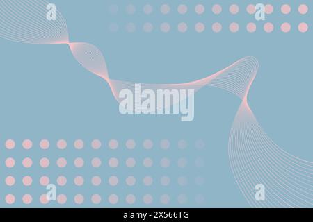 Sfondo astratto azzurro con linee ondulate e palline. Illustrazione vettoriale. Poster, copertina e affetto eleganti di design. Illustrazione Vettoriale