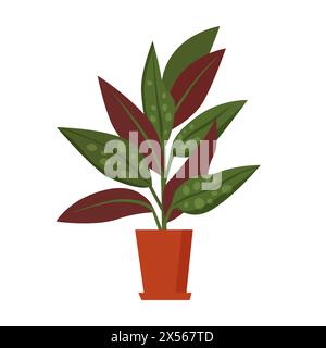 Pianta con foglie verdi e viola in vaso, pianta domestica per l'ufficio o la casa decorazione di interni illustrazione vettoriale Illustrazione Vettoriale