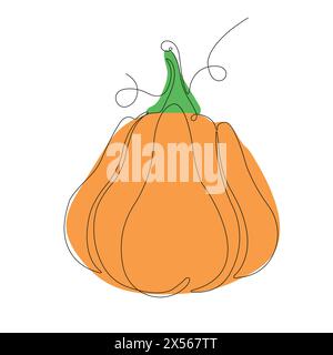 Zucca in stile disegno a linee continue. Uno schizzo lineare nero minimalista della zucca isolato su sfondo bianco. Illustrazione vettoriale Illustrazione Vettoriale