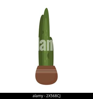 Cactus decorativi con foglie verdi lunghe in vaso, contenitore rotondo con illustrazione vettoriale della pianta domestica Illustrazione Vettoriale