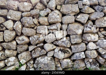 un mur de pierres seches dans les garrigues et les collines de provence éclairées par un soleil couchant d'automne / un muro di pietra a secco nei garrigues Foto Stock