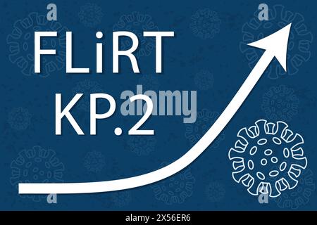 Una nuova variante del coronavirus KP.2, una delle varianti flirt. La freccia mostra un drammatico aumento della malattia. Testo bianco su sfondo blu scuro con ima Illustrazione Vettoriale