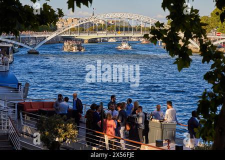 Imbarcazione turistica Passerelle Debilly, Senna, Parigi, Francia Foto Stock