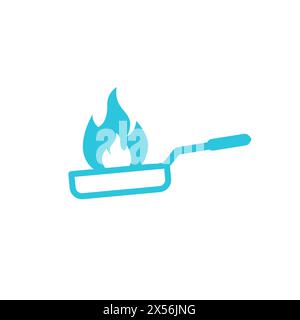 Icona Pan, flambe, Flaming Pan. Isolato su sfondo bianco. Dal set di icone blu. Illustrazione Vettoriale
