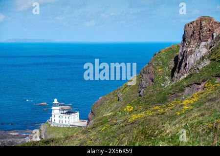 Faro di Hartland Point a Devon, Inghilterra, Regno Unito Foto Stock