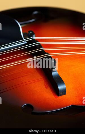 Mandolino acustico in stile a con fori a F. Un popolare strumento di musica folk a 8 corde. Foto Stock