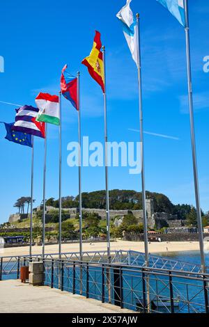 Il Castello di Monterreal e Marina, Baiona, Bayona, Pontevedra, Galizia, Spagna Foto Stock