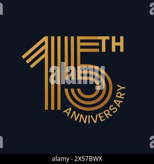 design del logo per il 15° anniversario. badge per il 15° anniversario con nastro. Firma e simbolo per festeggiare il compleanno dell'azienda o dell'azienda. Azienda sì Illustrazione Vettoriale