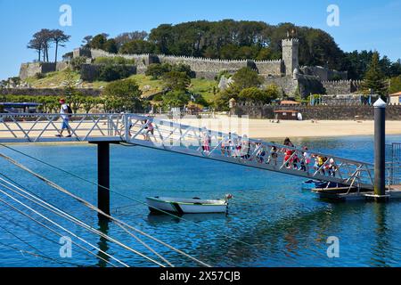 Il Castello di Monterreal e Marina, Baiona, Bayona, Pontevedra, Galizia, Spagna Foto Stock