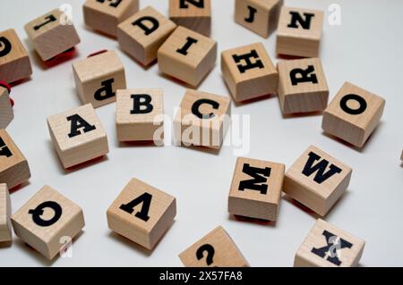 Lettere singole su un blocco di legno per un timbro in gomma Foto Stock