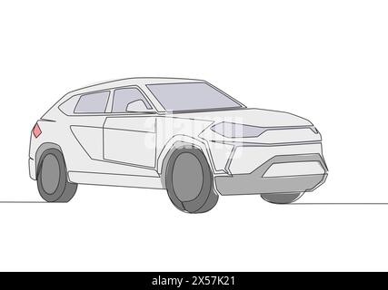 Un disegno di una grande suv resistente. Concetto di trasporto su veicolo confortevole e sicuro per tutta la famiglia. Design a linea singola continua Illustrazione Vettoriale