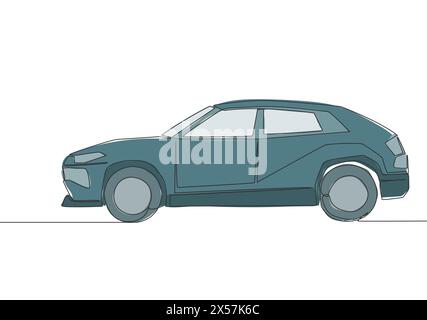 Disegno continuo di un suv robusto. Concetto di trasporto urbano su veicolo. Design con un unico disegno a linea continua Illustrazione Vettoriale