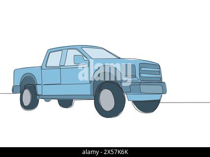 Disegno continuo di un pick-up di lusso e resistente. Concetto di trasporto di veicoli per il trasporto di merci. Design con un unico disegno a linea continua Illustrazione Vettoriale