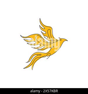 Un disegno a linea singola di un uccello phoenix di lusso per l'identità del logo aziendale. Concetto di icona di una società commerciale dalla forma animale. Linea continua alla moda Illustrazione Vettoriale
