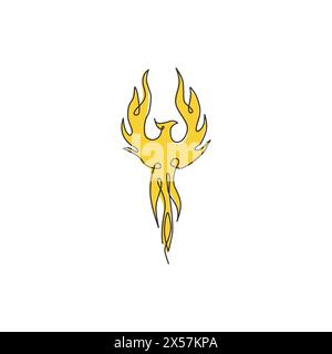 Disegno a linea singola continua della fiamma phoenix Bird per l'identità del logo aziendale. Il concetto di icona dell'azienda dalla forma della fauna. Design a una linea alla moda V Illustrazione Vettoriale