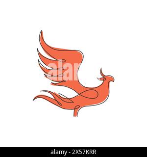 Un disegno continuo dell'elegante uccello phoenix per l'identità del logo aziendale. Il concetto di business Icon dalla forma animale. Linea grafica singola trendy Illustrazione Vettoriale