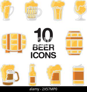 Set di icone degli schizzi di birre colorate Vector Illustrazione Vettoriale