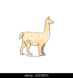 Disegno a linea singola continua di adorabili lama per l'identità del logo dell'azienda. Concetto di icona dell'azienda dalla forma di animale mammifero. Traccia dinamica su una linea V Illustrazione Vettoriale