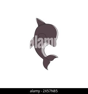 Un disegno continuo di un simpatico delfino per l'identità del logo dell'acquario. Happy Mammimal Animal concept per la mascotte aziendale. Cantate alla moda Illustrazione Vettoriale