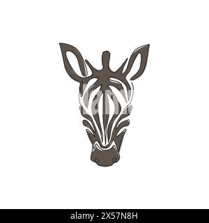 Disegno a linea singola continua dell'elegante logo aziendale zebra. Cavallo a strisce con animali da mammifero per mascotte zoo safari del parco nazionale. M Illustrazione Vettoriale