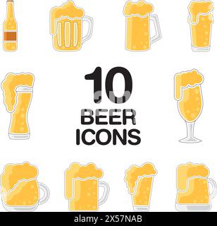 Set di icone degli schizzi di birre colorate Vector Illustrazione Vettoriale