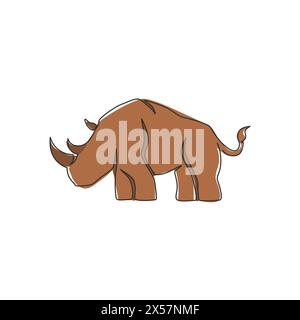 Disegno a linea singola continua di grandi rinoceronti africani per il parco nazionale di conservazione. Concetto di mascotte di animali di rinoceronte africano per lo zoo nazionale safa Illustrazione Vettoriale