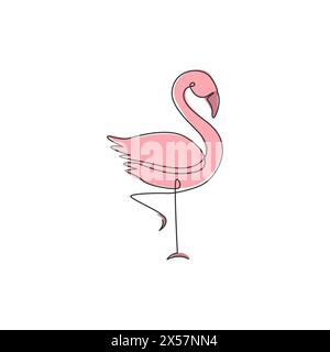 Un disegno a linea singola di fenicottero esotico per l'identità del logo aziendale. Il concetto di mascotte per uccelli Flamingo per il marchio del prodotto. Linea continua alla moda Illustrazione Vettoriale