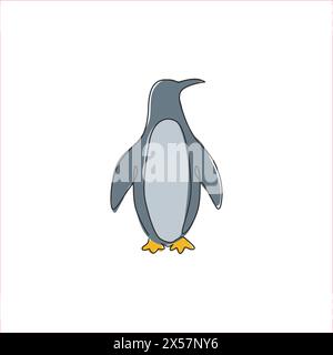 Disegno a linea singola continua di adorabili pinguini per l'identità del logo aziendale. Concetto di mascotte per uccelli animali artici per prodotti stazionari per bambini. Illustrazione Vettoriale