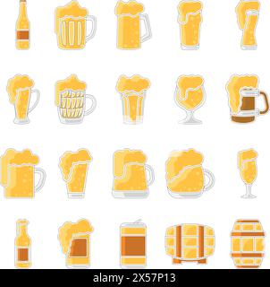 Set di icone degli schizzi di birre colorate Vector Illustrazione Vettoriale