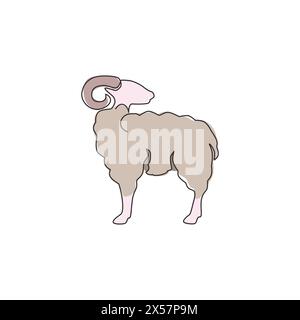Disegno a linea singola di simpatiche pecore carine per l'identità del logo aziendale. Concetto simbolo mascotte di agnello per l'icona ranch. Design elegante a una linea Illustrazione Vettoriale